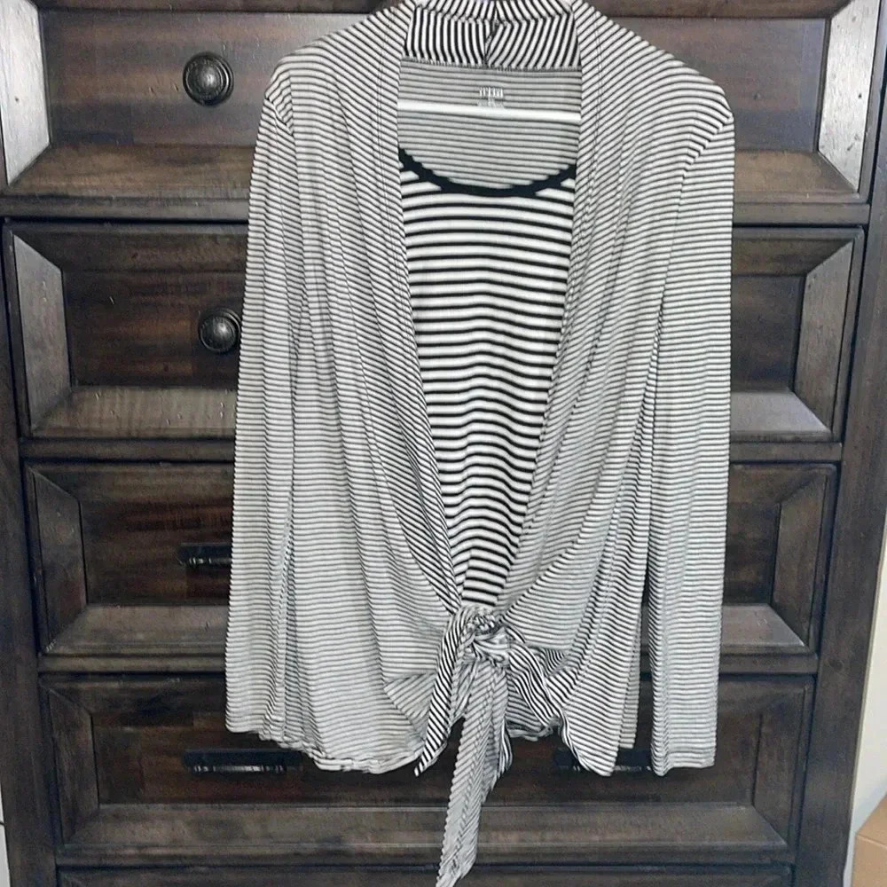 Women’s a.n.a Long Sleeve Shirt - Black & White Stripes, Size M